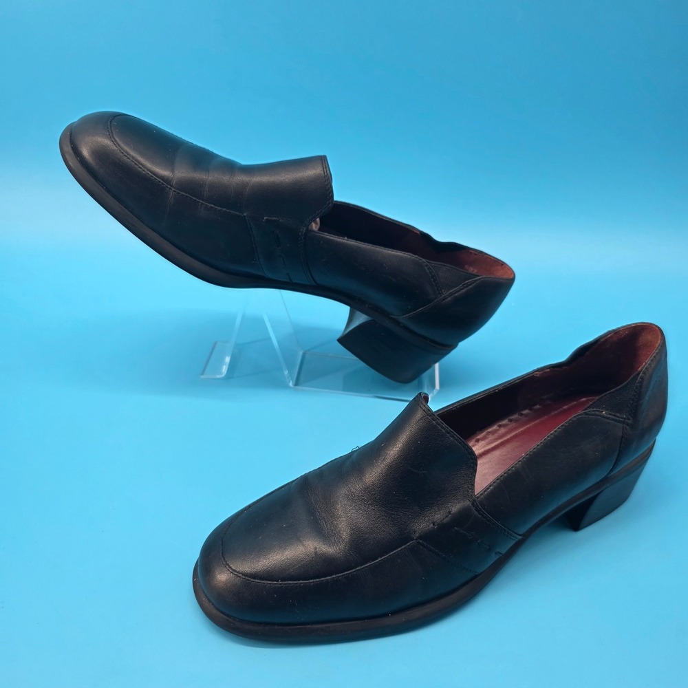 Naturalizer Black Leather Block Heel Loafers Round Toe‎ Slip On Shoes 9M 890N40